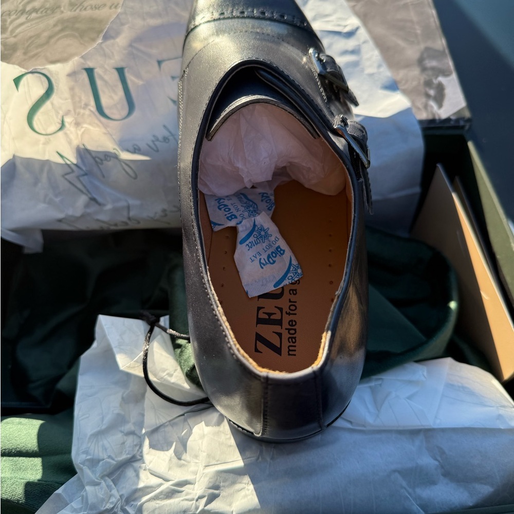 Men's Black Double Monk Strap Shoes - Picture 4 of 5